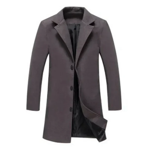 Single Breasted Lapel Long Coat Jacket Fashion Autumn Winter Casual Overcoat Plus Size Trench Men's Woolen Coats Solid Color - Image 6