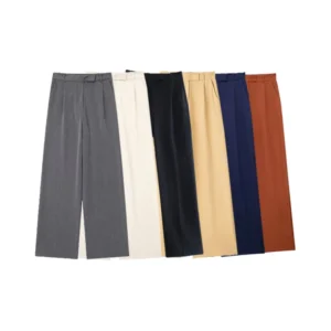 TRAF Women Fashion With Darts Front Pockets Wide Leg Pants Vintage High Waist Zipper Fly Female Trousers Mujer