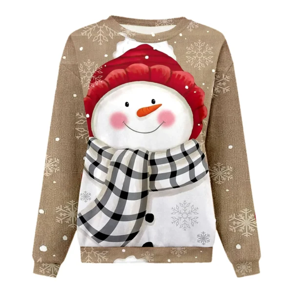 Women's Christmas Sweatshirt Round Neck Pullover Top Urban Leisure Christmas Snowman Kawaii Printed Loose Sweater Christmas Tops - Image 5