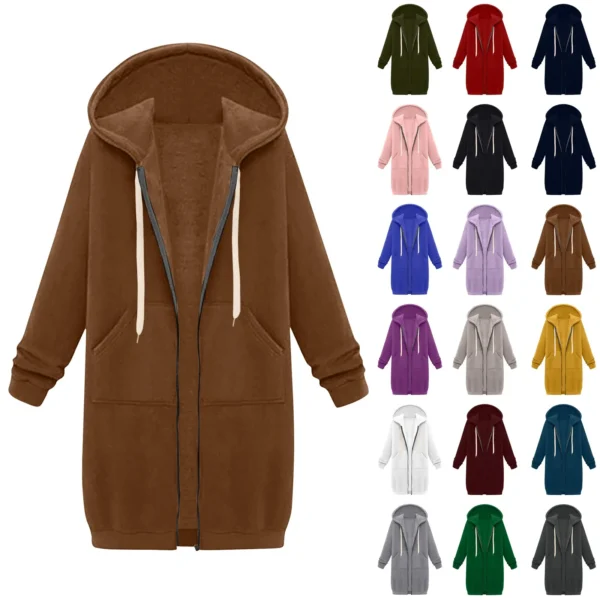 2024 New Women's Zip Up Hoodies Oversized Fleece Long Tunic Sweatshirts Casual Long Sleeve Fall Hoodie Pockets Solid Coat - Image 2