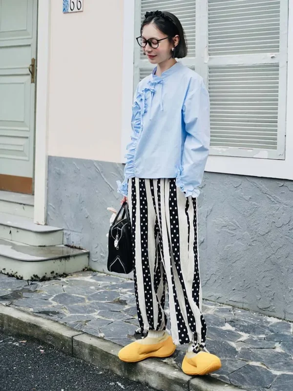 IMAKOKONI original design elastic waist striped pockets loose wide leg pants nine-quarter pants 223763 - Image 4