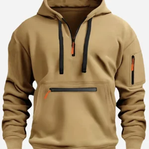 2024 Men's Hooded Sweater Leisure Sports Pullover Retro Harajuku Long Sleeve Zipper Multi-pocket Casual Loose Coat Street Wear