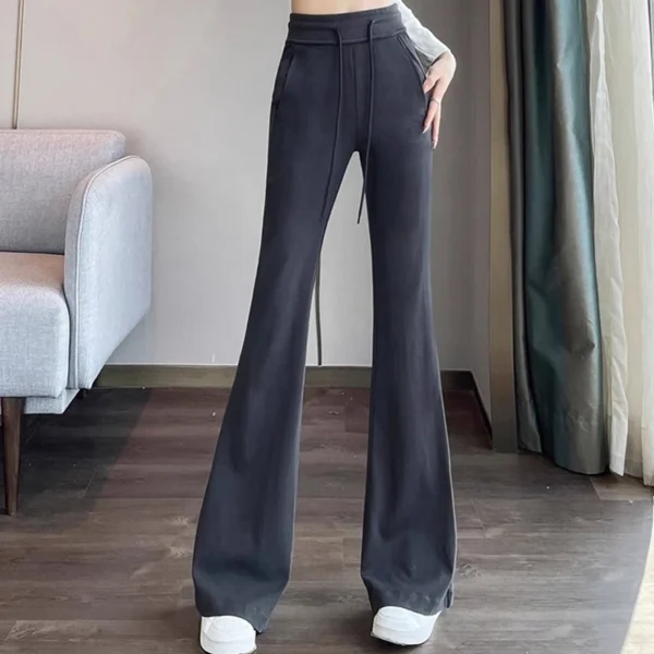 2024 Women Casual Fashion Flare Leggings Pants Girls High Waisted Sporty Bell Bottom Trousers Female Black Gray Baggy Sweatpants - Image 5