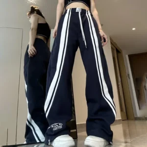 American Retro Black Street Hip-hop Trend Leisure Wide-leg Trousers Thin Straight Tube Baggy Sweatpants Cargo Pants Streetwear