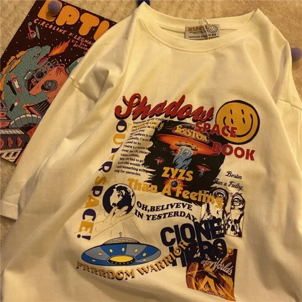 Women's T Shirt Short Sleeve Hip-hop Alien Print T-shirt Harajuku Streetwear Tops Girl Oversized Female T-shirt Y2k Tops Women - Image 2