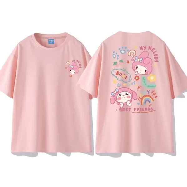Sanrio My Melody New T-shirt Japanese Cartoon Kuromi Summer New Cinnamoroll Short Sleeved Round Neck Shirts for Women Y2k Top - Image 5