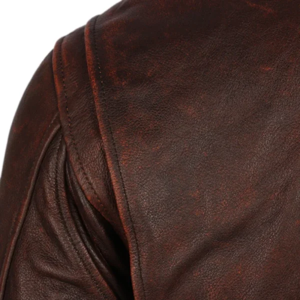 Vintage Distressed Men Leather Jacket Quilted Fur Collar 100% Calfskin Flight Jacket Men's Leather Jacket Man Winter Coat M253 - Image 4