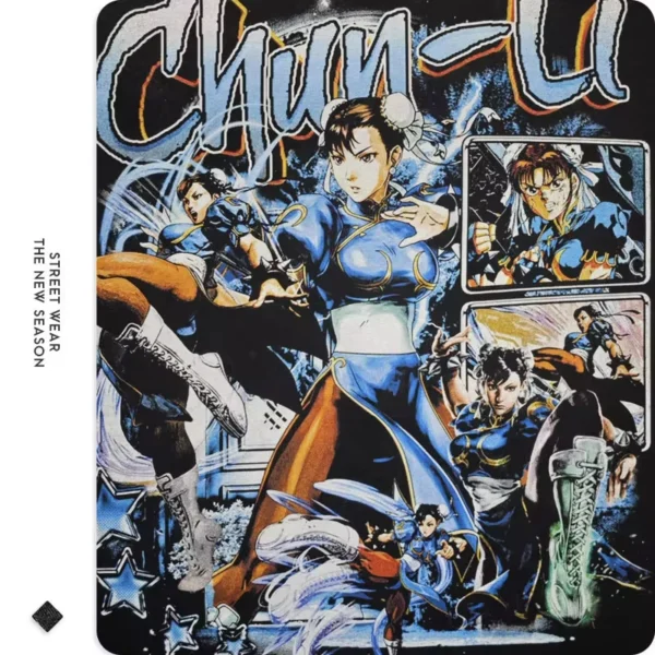 Chun Li Street Fighter T Shirt Pc Game RYU Akuma Vintage Washed Top Tees DTG Printing Short Sleeve Oversized T-shirt 100% Cotton - Image 2