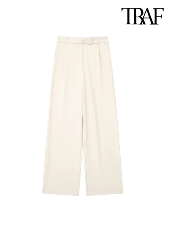 TRAF Women Fashion With Darts Front Pockets Wide Leg Pants Vintage High Waist Zipper Fly Female Trousers Mujer - Image 5