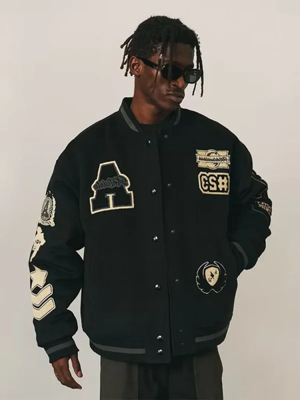 Y2k Street Letter Embroidery Bomber Jacket For Male Hip Pop Single Breasted Baseball Jacket 2024 Autumn Harajuku Unisex Coat