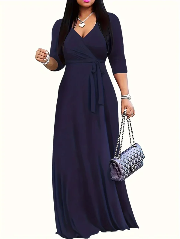Women Sexy Bodycon Beach Bohemian Maxi Splicing Floral Print Dress for Women Casual Summer Sundress V-Neck 3/4 Sleeve - Image 5