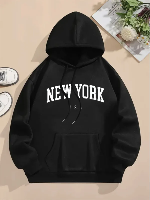 2024 New York City Printed Women's Sportswear Pocket Street Hoodie Simple Sportswear Soft Casual Women's Hoodie - Image 4