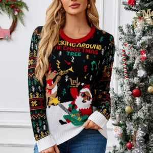 2024 Winter Women's Christmas Sweaters Print Cute Soft Jumpers Full Sleeve O Neck Casual Loose Streetwear Pull Femme Xmas Look