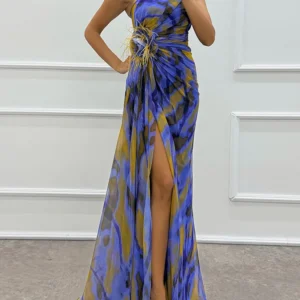 Sleeveless Patchwork Loungewear Party Dress, Women Summer Skew Collar Slim Fashion Maxi Dress, 2024 Print Backless Ladies Dress