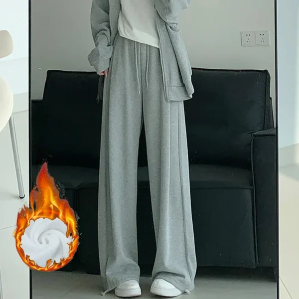 Women Chic Version Straight Leg Wide Leg Pants Lady Loose Elastic High Waisted Trousers Female Fashion Plush Thermal Sweatpants - Image 4