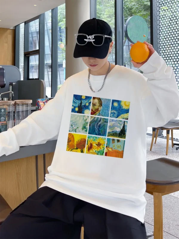 Vintage Y2k Men T-shirts Long Sleeve Designer Brand Autumn Clothing Oversize Cotton Male Tops Harajuku Tees Oil Painting Print - Image 2