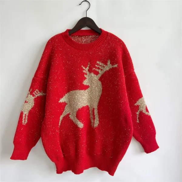 2024 New Winter Christmas Sweater Women's Deer Printed Crewneck Pullover Sweater Casual Soft Warm Sweater Female Knitwear Tops - Image 4