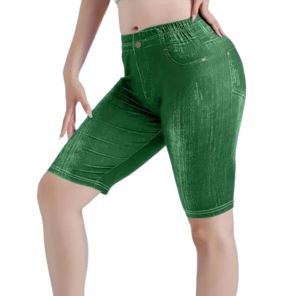 Women's Green Imitation Denim Shorts Slim Fit Leggings Casual Women's Leggings Comfortable Stretch Pants - Image 3