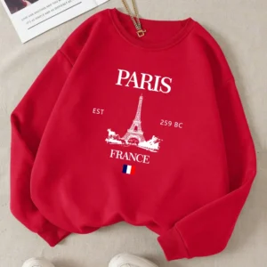 Fashion Womens Hoodie Paris France Eiffel Tower Printing Sweatshirt Warm Fleece Comfortable Pullovers Autumn Female Streetwear