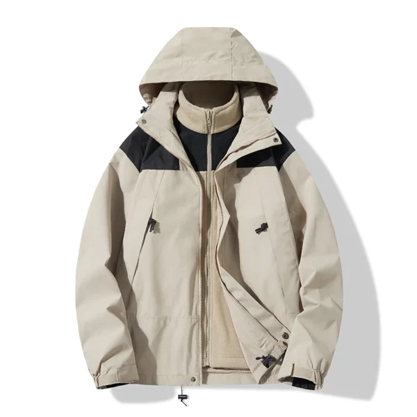 3-in-1 Outdoor Waterproof Cardigan Thick Coat Autumn Winter Raincoats Camping HikingWindbreaker Men Women 2pcs Set Hooded Jacket - Image 3