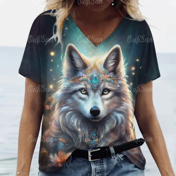 Summer Womens T-Shirt Short Sleeves Tops New V-Neck Clothing 3d Animal Print Pullover Tees Oversized Streetwear Female T-Shirts - Image 2