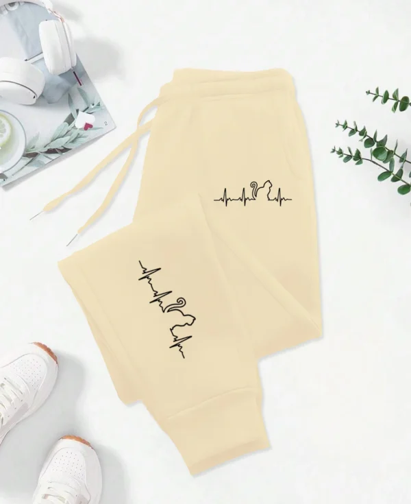 Cat Electrocardiogram Pattern Printing Women'S Casual Basic Pants Y2K Pocket Trousers Fashion Trendy Street Sweatpants Female - Image 2