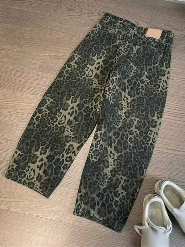 Y2k High Street Cheetah Print Jeans For Male Oversized Wide Leg High Waisted Cargo Pants Men's Casual Leopard Print Trousers - Image 6
