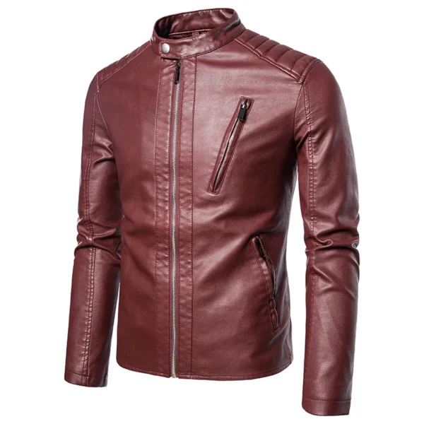 TRAF Men's Casual Fashion Trend Solid Color Versatile Pu Leather Jacket Large Size Multifunctional Business Leather Jacket - Image 5