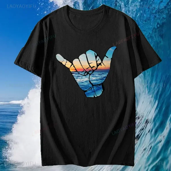 Mens Hawaii Surfing Cotton Short Sleeve for Men Tops Summer Beach Palm Print Fashion Street Style Cotton T-Shirt Clothes - Image 5