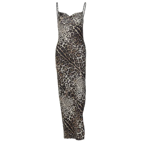 Fashion print sexy halter split suspender dress leopard print zebra print dress maxi dresses for women dress for women - Image 3