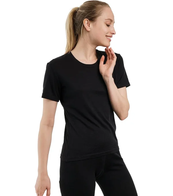 Women's 100% Merino Wool T Shirt Merino Short Sleeve Slim Fit Base Layer Tee Hiking Yoga Running Breathable Wicking Quick Drying