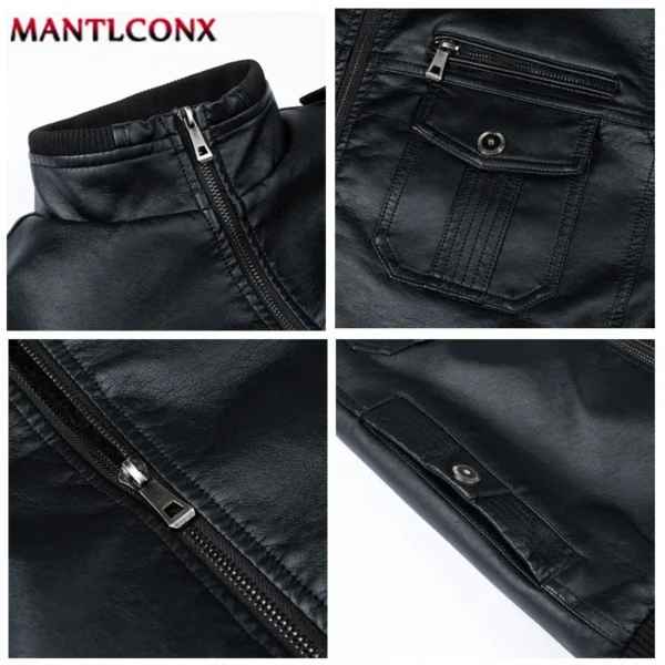 Zip Up Leather Jacket Men's Autumn Winter Vintage Motorcycle Jacket for Men Fashion Biker Leather Coats Male Outerwear Windbreak - Image 5