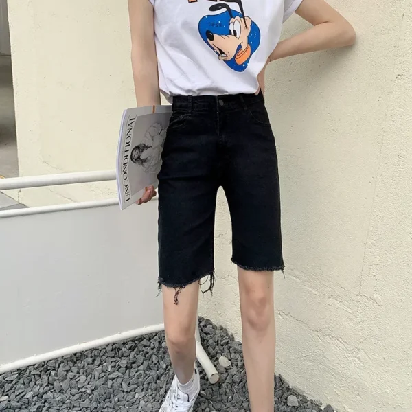 2024 Summer Women High Waist Wide Leg Denim Shorts Pants Button Casual Female Fashion Streetwear Solid Color Stright Jeans - Image 5