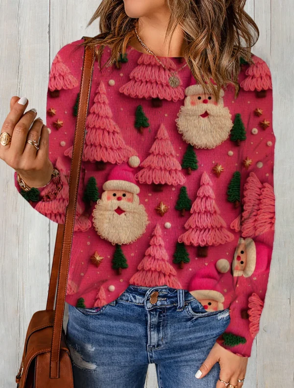 2024 New Autumn And Winter Fashionable And Cute Christmas All-over Printed Round Neck Mink Fur Printed Sweater - Image 6