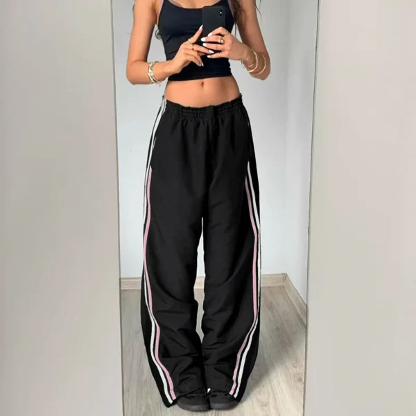 Y2k Casual Basic Striped Low-waisted Pants Women Lace-up Waist Baggy Straight Sweatpants Retro Chic Fashion Streetwear