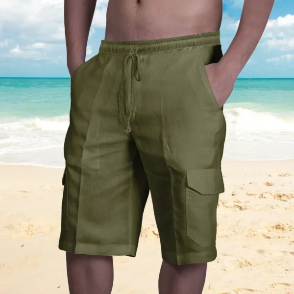 New linen shorts multi-bag style rope men's beach cargo pants - Image 5
