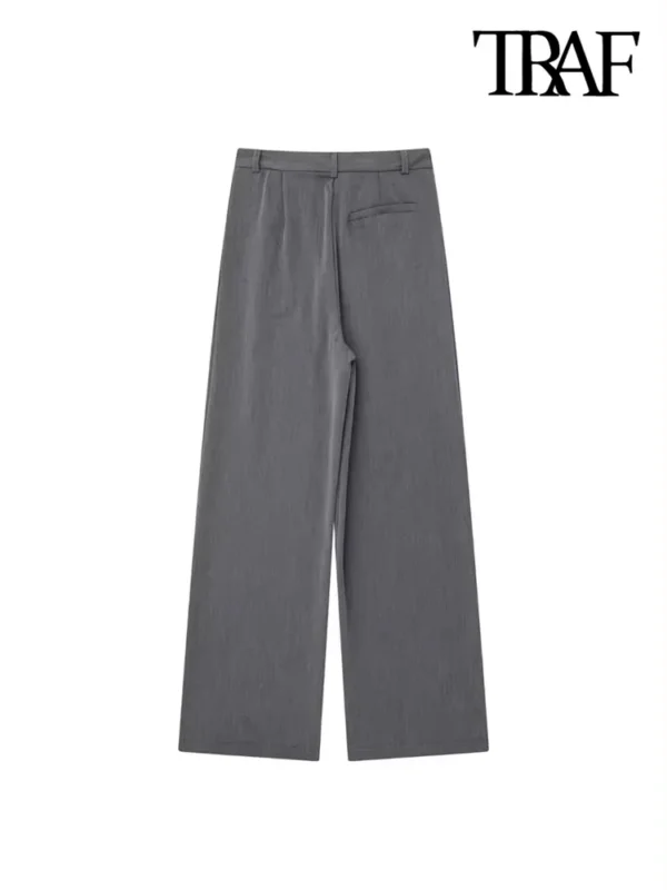 TRAF Women Fashion With Darts Front Pockets Wide Leg Pants Vintage High Waist Zipper Fly Female Trousers Mujer - Image 2