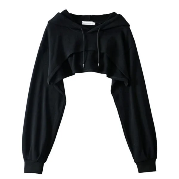 Women Irregular Crop Hoodie Korean Loose Drawstring Long Sleeve Female Hoodie Spring Autumn New Casual Ladies Sweatshirts - Image 6