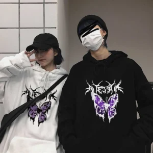 Butterfly Graphic Printed Hooded Plus Size Hoodie Men Women Sweatshirts Couple Y2k Korean Clothing Boy And Girl Casual Sudaderas