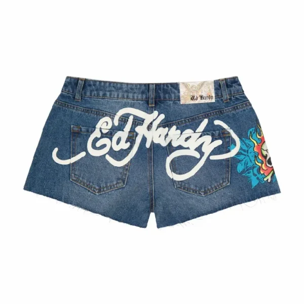 Harajuku Womens Shorts Y2K Shorts Gothic Hip Hop Letter Print Retro Blue Denim Short Shorts High Waist Slim Mini Short Skirt - Image 5