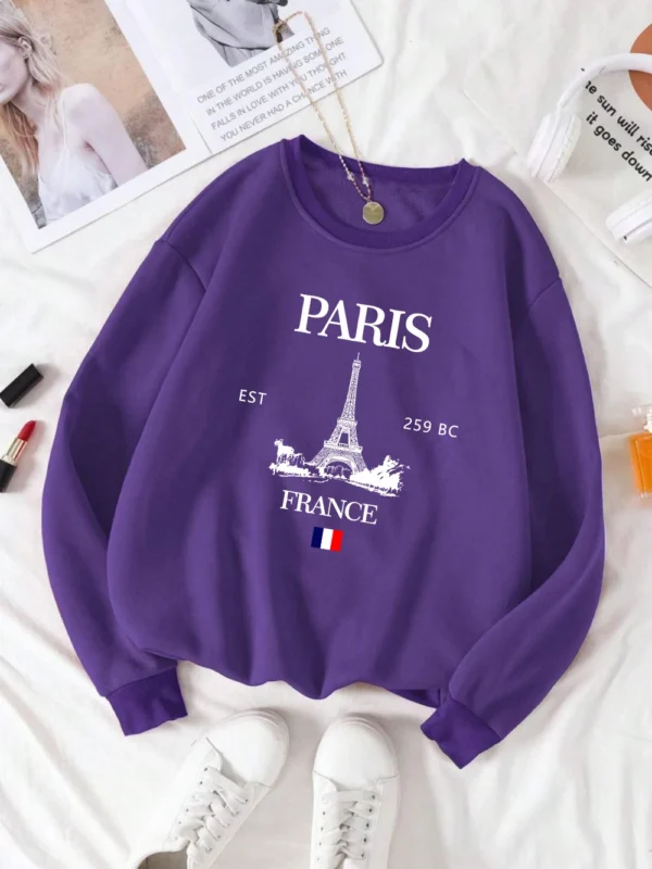 Fashion Womens Hoodie Paris France Eiffel Tower Printing Sweatshirt Warm Fleece Comfortable Pullovers Autumn Female Streetwear - Image 3