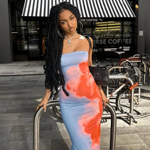 Sexy Strapless Print Tube Maxi Dress Women Off Shoulder Backless Stretch Long Sundress 2024 Summer Beach Y2K Clothes - Image 4