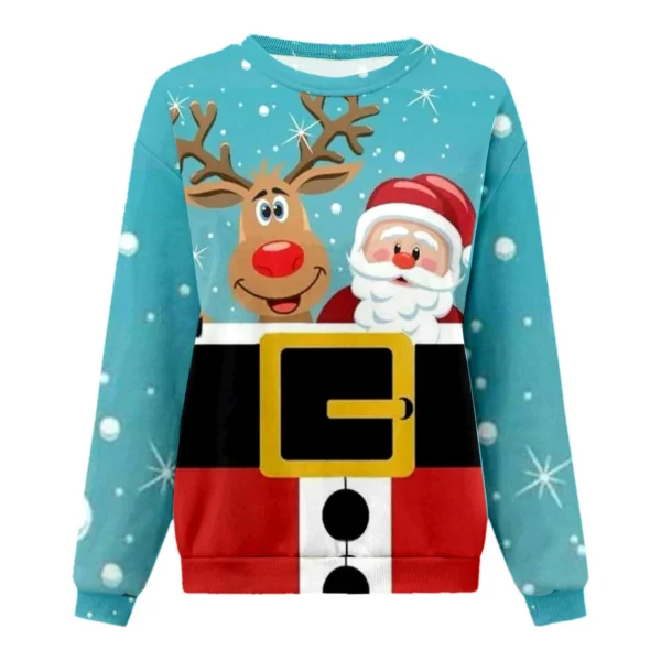 Women's Christmas Sweatshirt Round Neck Pullover Top Urban Leisure Christmas Snowman Kawaii Printed Loose Sweater Christmas Tops - Image 4