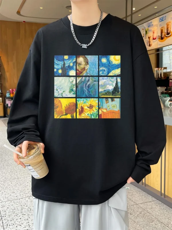 Vintage Y2k Men T-shirts Long Sleeve Designer Brand Autumn Clothing Oversize Cotton Male Tops Harajuku Tees Oil Painting Print - Image 4