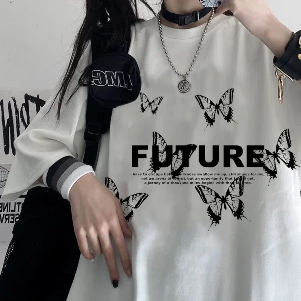 Oversized T Shirt Men Harajuku Butterfly Letter Print Short Sleeve Tee Shirt Tops T Shirt Women Clothes Men's T Shirts - Image 3