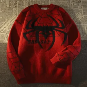 Cityboy Spider Jacquard Sweater for Autumn Winter Loose Fit for Men Vintage Sweater Harajuku Mens Clothing Christmas Sweater