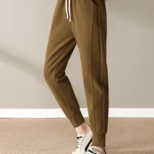 Women's Windproof Sweatpants Korean Style Waterproof Slimming Black Pants Winter Velvet Thermal Length Pants Women Clothes