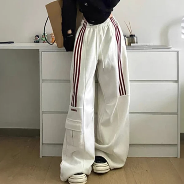 Striped Sweatpants Women Streetwear Cargo Pants Harajuku Wide Leg Joggers High Waist Baggy Sports Trousers - Image 6