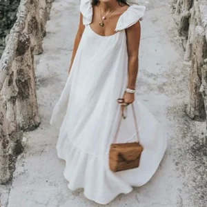 Women Oversized Sleeveless Ruffles Maxi Dress Summer Casual Sexy Loose Long Dress Fashion Harajuku Beach Summer Sundress
