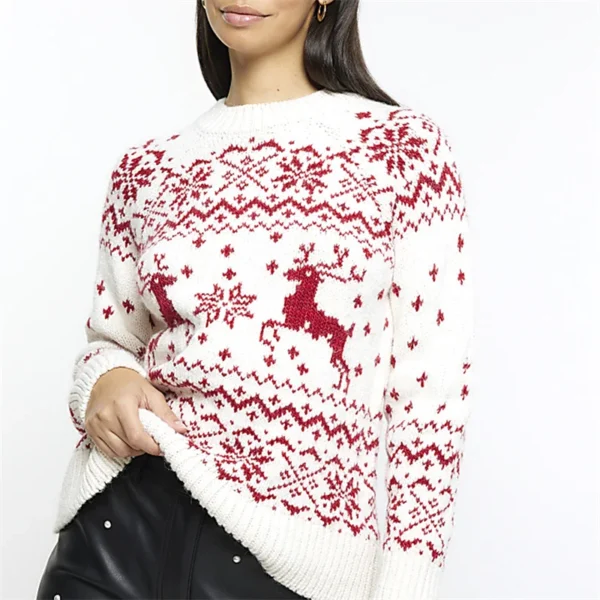 Lamuusaa Christmas Sweater Women Classic Reindeer Snowflake Print Long Sleeve Round Neck Knit Jumper Warm Tops Winter Streetwear - Image 3
